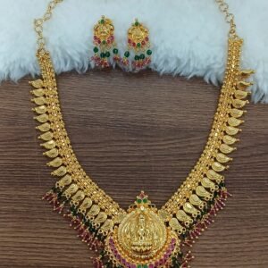 Gold copy Micropolish Lakshmi muvvala necklace with earrings