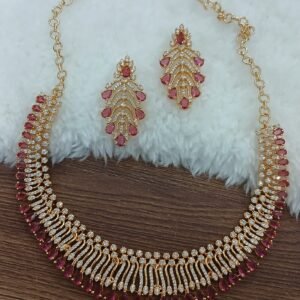 Micropolish designer white and pink stone necklace with earrings