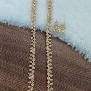 Full white stones mango & flower design Micropolish long chain with earrings